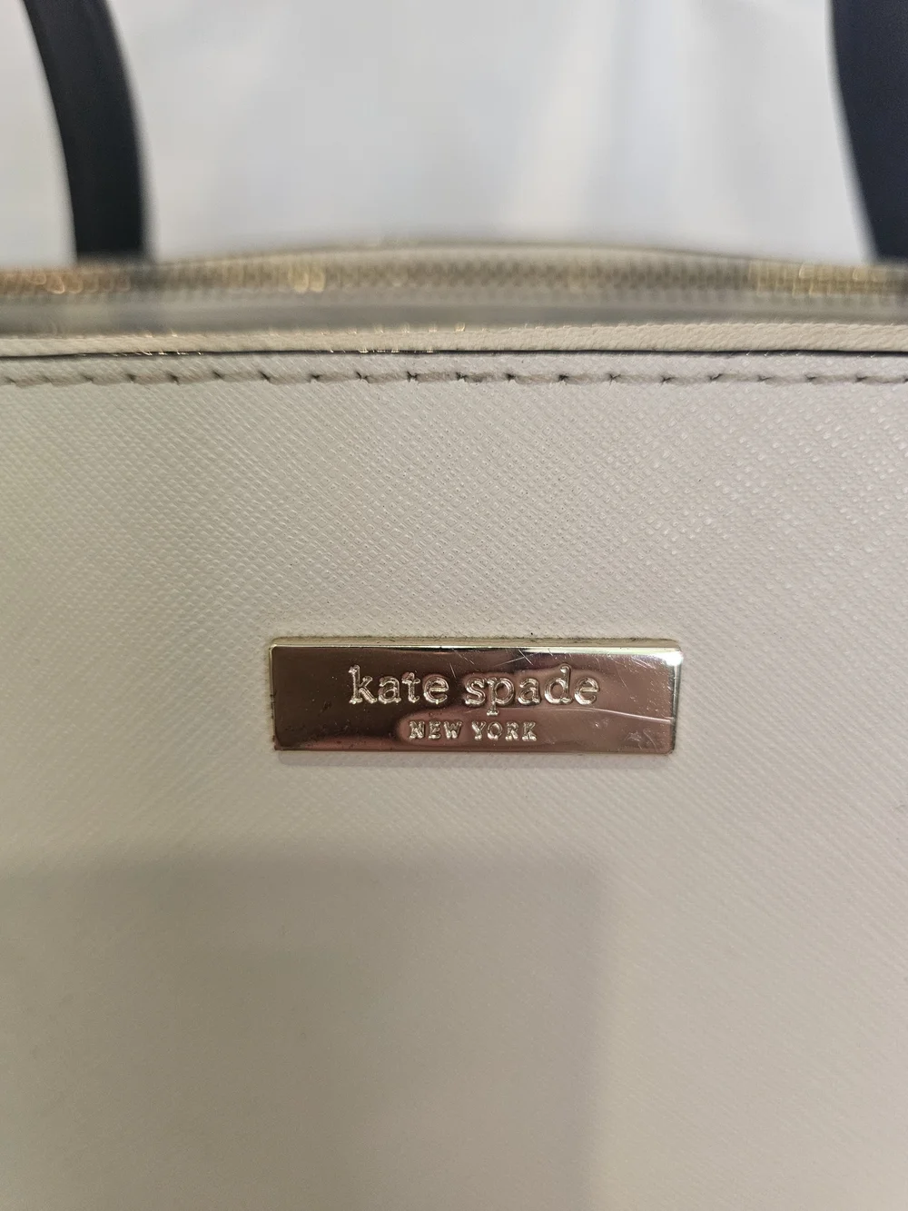 kate spade Laurel Way Leighann Cream Leather Tote with Black Handles